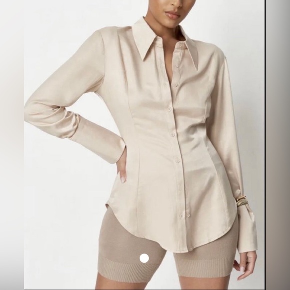 Missguided Tops Missguided Silky Cream Button Down Shirt 4 Poshmark
